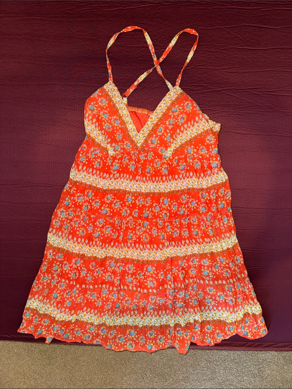 Juniors Bright Red Floral Sundress
